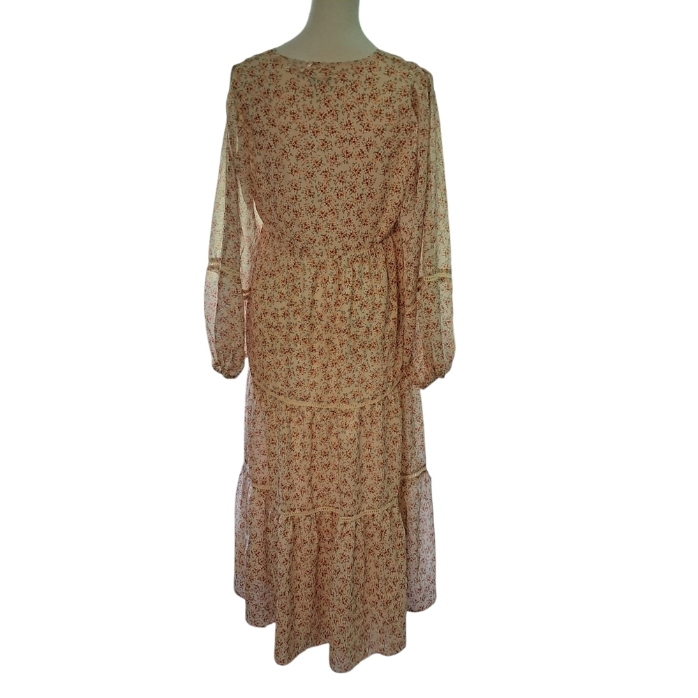 Jacquie The Label Dress Women's Flowy Chiffon Floral Lined Sheer Sleeve Boho - Picture 3 of 8